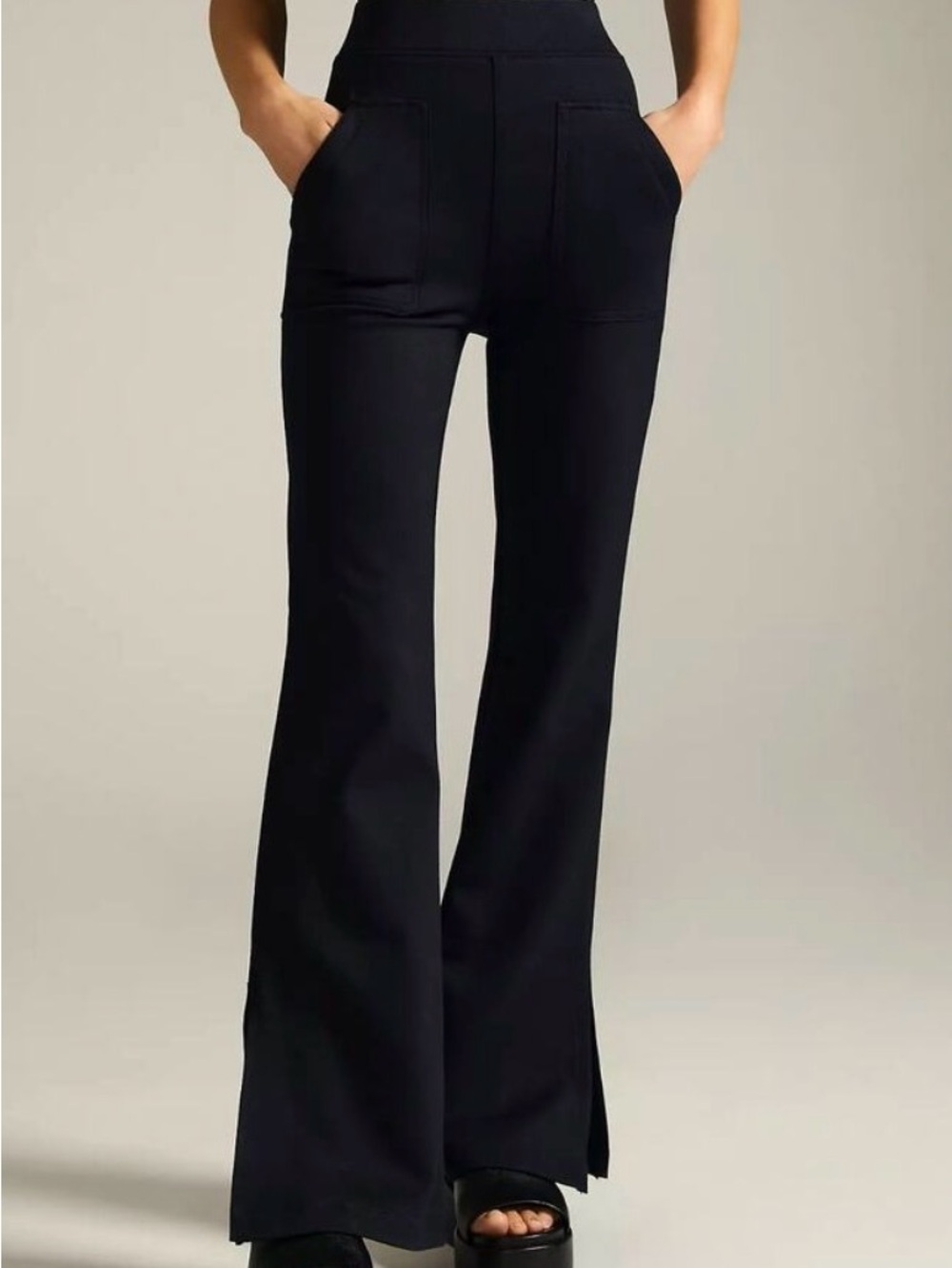 Maeve Black High-Rise Flare Pants with Front Pockets
